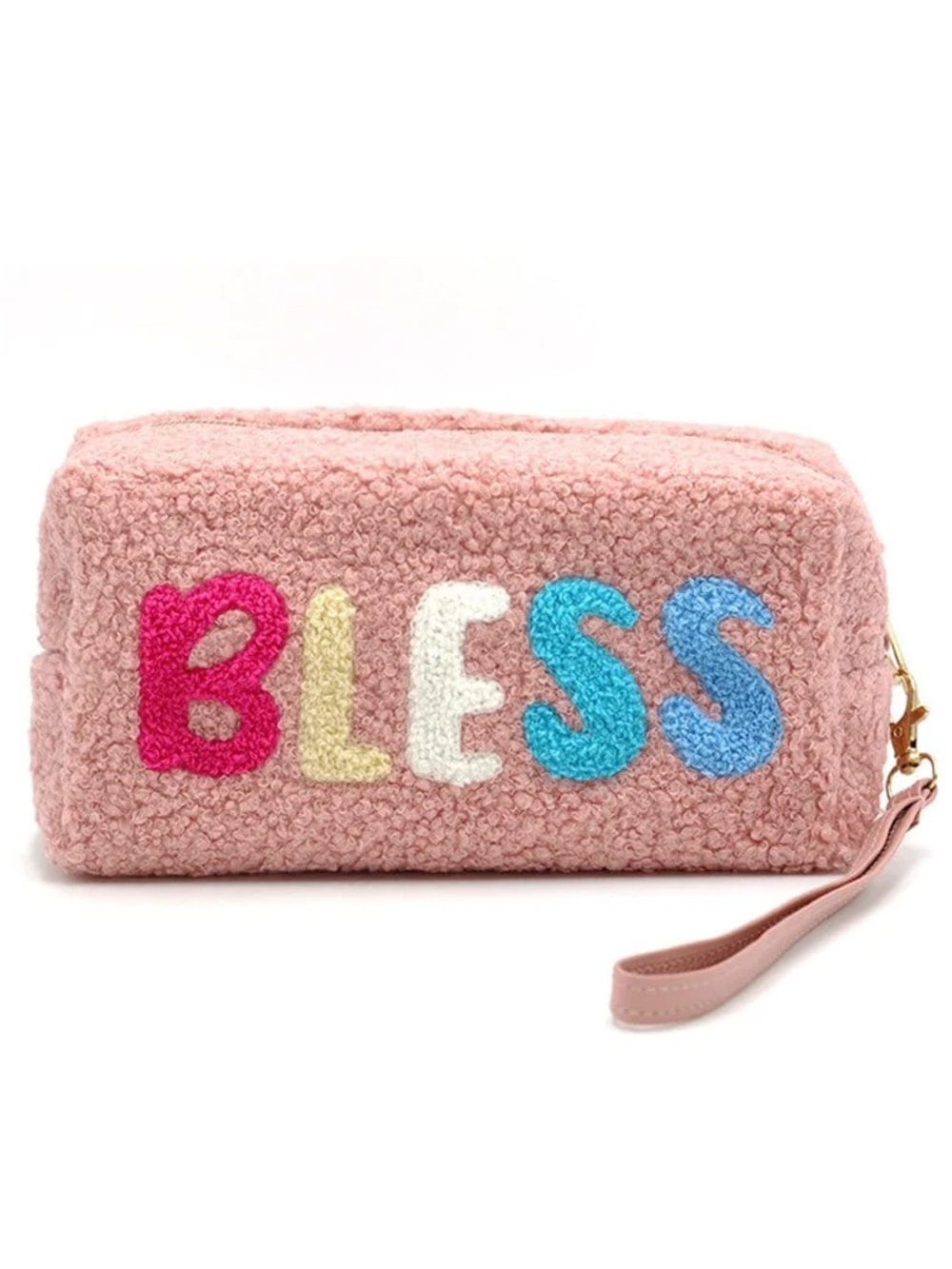 Pink 'BLESS' Sherpa Wristlet Pouch